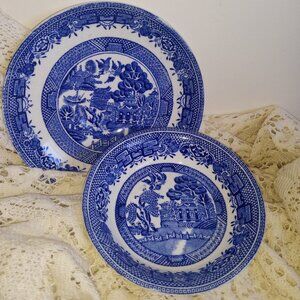 19th Century VENTON WARE Blue WIllow by John Stevenson & Sons Plate & Bowl Set